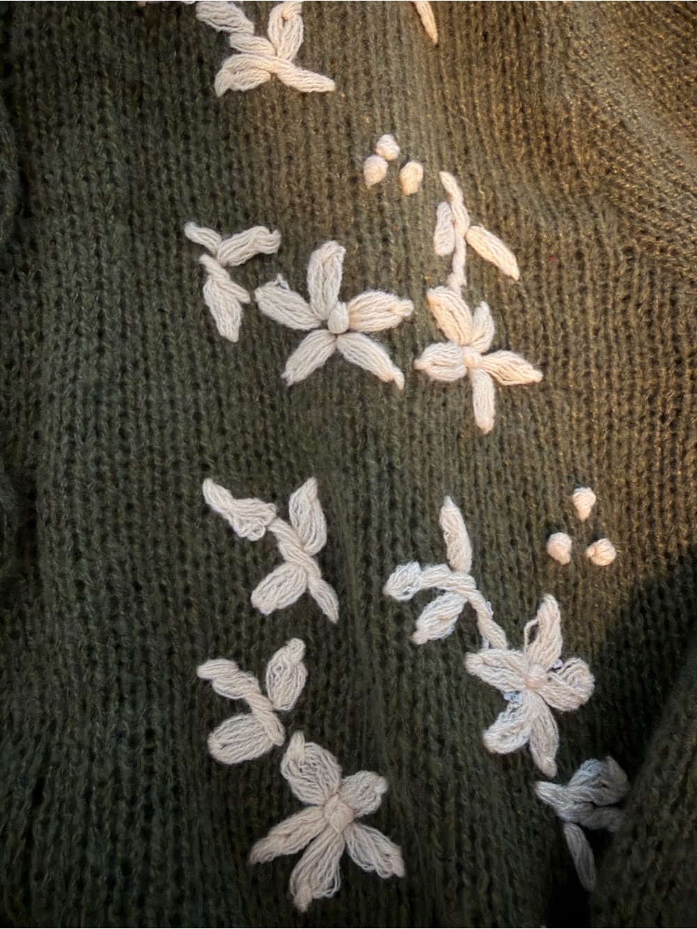 SHEIN Olive Green Floral Embroidered Button Cardigan - Picture 3 of 3